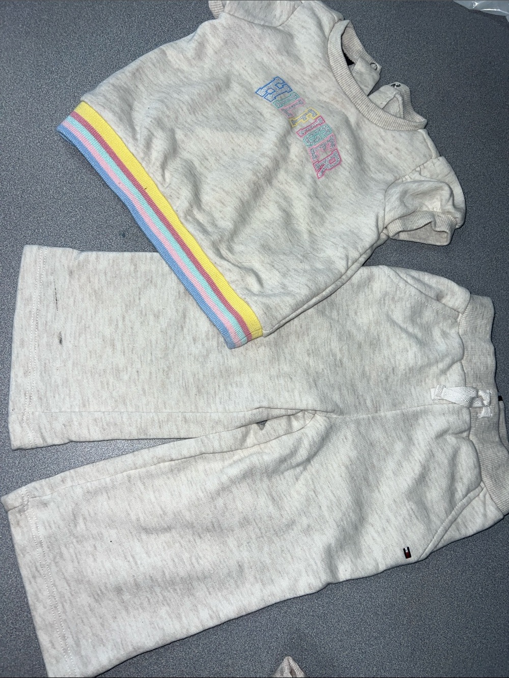 Tommy Hilfiger Cream Kids Sweatpants & Joggers with Rainbow Trim